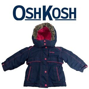 OSHKOSH B'gosh (Girls) Navy Blue and Pink Winter Jacket with Fur Detachable Hood